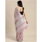Women's Linen Cotton Printed Saree With Unstitched Blouse 5.5Mtr (Purple)