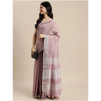 Women's Linen Cotton Printed Saree With Unstitched Blouse 5.5Mtr (Purple)