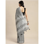 Women's Linen Cotton Printed Saree With Unstitched Blouse 5.5Mtr (Dark Grey)