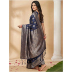 Women's Silk Blend Printed Saree With Unstitched Blouse 5.5Mtr (Navy Blue)