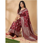Women's Silk Blend Printed Saree With Unstitched Blouse 5.5Mtr (Maroon)