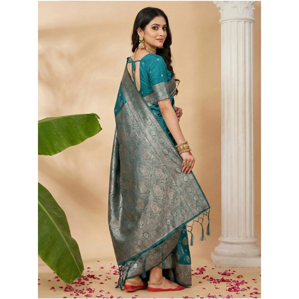 Women's Silk Blend Printed Saree With Unstitched Blouse 5.5Mtr (Sea Green)