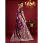 Women's Silk Blend Printed Saree With Unstitched Blouse 5.5Mtr (Purple)