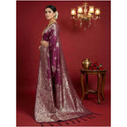 Women's Silk Blend Printed Saree With Unstitched Blouse 5.5Mtr (Purple)