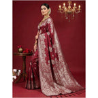 Women's Silk Blend Printed Saree With Unstitched Blouse 5.5Mtr (Maroon)