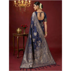 Women's Silk Blend Printed Saree With Unstitched Blouse 5.5Mtr (Navy Blue)