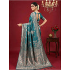 Women's Silk Blend Printed Saree With Unstitched Blouse 5.5Mtr (Sea Green)
