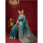 Women's Silk Blend Printed Saree With Unstitched Blouse 5.5Mtr (Sea Green)