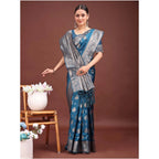 Women's Banarasi Silk Printed Saree With Unstitched Blouse 5.5Mtr (Teal Blue)