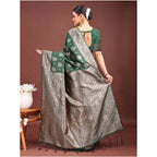 Women's Banarasi Silk Printed Saree With Unstitched Blouse 5.5Mtr (Dark Green)