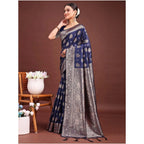 Women's Banarasi Silk Printed Saree With Unstitched Blouse 5.5Mtr (Navy Blue)
