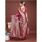 Women's Banarasi Silk Printed Saree With Unstitched Blouse 5.5Mtr (Maroon)