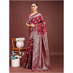 Women's Banarasi Silk Printed Saree With Unstitched Blouse 5.5Mtr (Maroon)