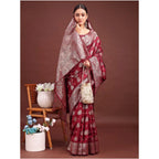 Women's Banarasi Silk Printed Saree With Unstitched Blouse 5.5Mtr (Maroon)