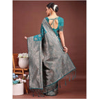 Women's Banarasi Silk Printed Saree With Unstitched Blouse 5.5Mtr (Sea Green)