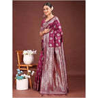 Women's Banarasi Silk Printed Saree With Unstitched Blouse 5.5Mtr (Purple)