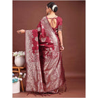 Women's Banarasi Silk Printed Saree With Unstitched Blouse 5.5Mtr (Maroon)