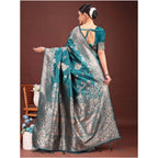 Women's Banarasi Silk Printed Saree With Unstitched Blouse 5.5Mtr (Sea Green)