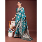 Women's Banarasi Silk Printed Saree With Unstitched Blouse 5.5Mtr (Sea Green)