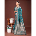 Women's Banarasi Silk Printed Saree With Unstitched Blouse 5.5Mtr (Sea Green)