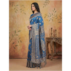 Women's Silk Blend Printed Saree With Unstitched Blouse 5.5Mtr (Sky Blue)