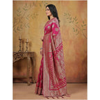 Women's Silk Blend Printed Saree With Unstitched Blouse 5.5Mtr (Magenta)