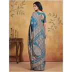 Women's Silk Blend Printed Saree With Unstitched Blouse 5.5Mtr (Teal)