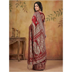 Women's Silk Blend Printed Saree With Unstitched Blouse 5.5Mtr (Maroon)