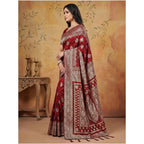 Women's Silk Blend Printed Saree With Unstitched Blouse 5.5Mtr (Maroon)