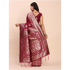 Women's Banarasi Silk Printed Saree With Unstitched Blouse 5.5Mtr (Magenta)