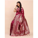 Women's Banarasi Silk Printed Saree With Unstitched Blouse 5.5Mtr (Magenta)