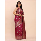 Women's Banarasi Silk Printed Saree With Unstitched Blouse 5.5Mtr (Magenta)