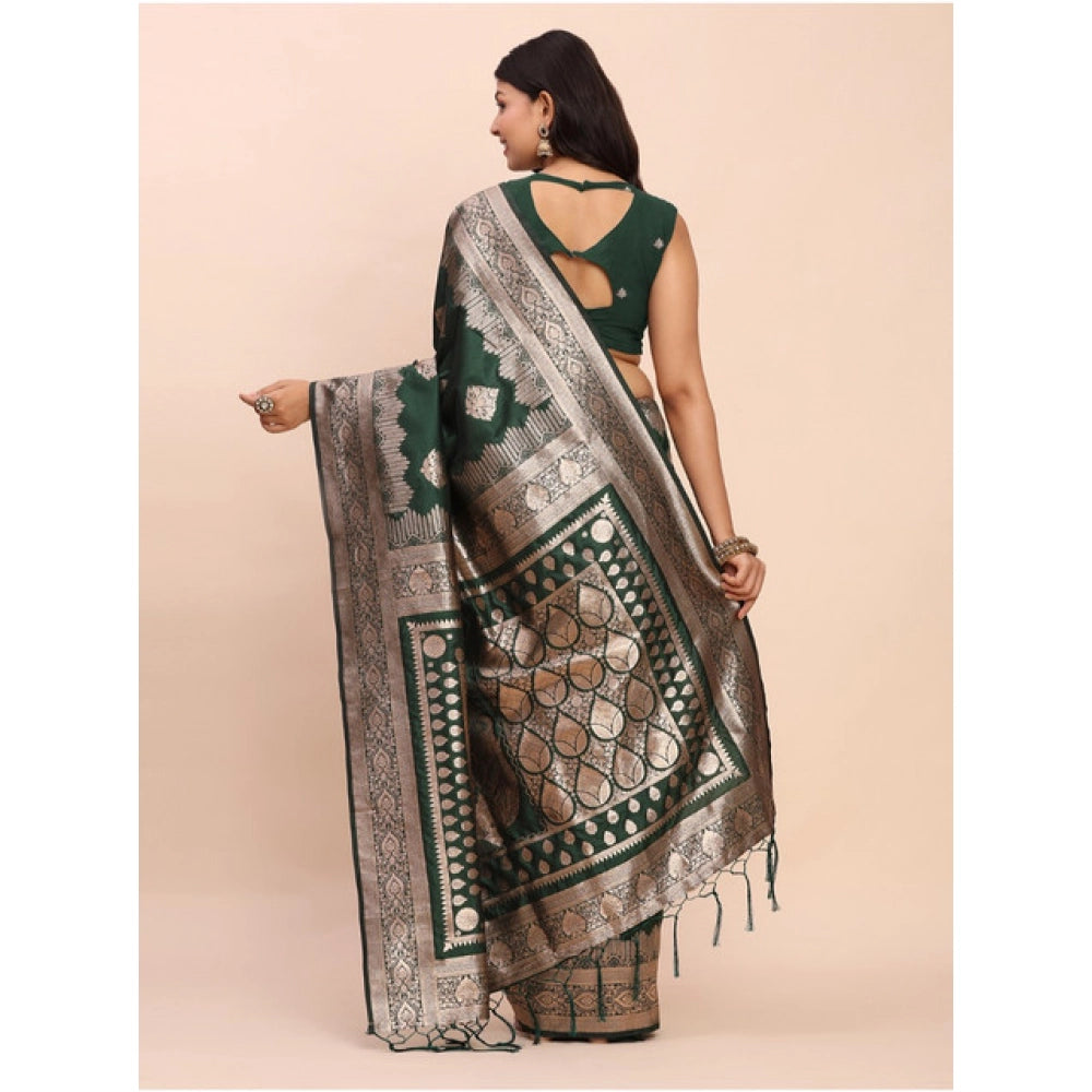 Women's Banarasi Silk Printed Saree With Unstitched Blouse 5.5Mtr (Green)