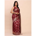Women's Banarasi Silk Printed Saree With Unstitched Blouse 5.5Mtr (Maroon)