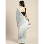 Women's Linen Printed Saree With Unstitched Blouse 5.5Mtr (Sea Green)