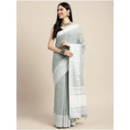 Women's Linen Printed Saree With Unstitched Blouse 5.5Mtr (Sea Green)