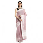 Women's Linen Printed Saree With Unstitched Blouse 5.5Mtr (Purple)