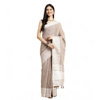 Women's Linen Printed Saree With Unstitched Blouse 5.5Mtr (Beige)