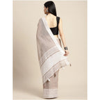 Women's Linen Printed Saree With Unstitched Blouse 5.5Mtr (Beige)