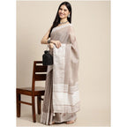 Women's Linen Printed Saree With Unstitched Blouse 5.5Mtr (Beige)