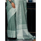 Women's Linen Printed Saree With Unstitched Blouse 5.5Mtr (Sea Green)
