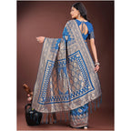 Women's Silk Printed Saree With Unstitched Blouse 5.5Mtr (Sky Blue)