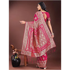 Women's Silk Printed Saree With Unstitched Blouse 5.5Mtr (Magenta)