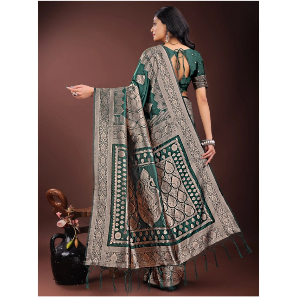 Women's Silk Printed Saree With Unstitched Blouse 5.5Mtr (Green)