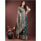 Women's Silk Printed Saree With Unstitched Blouse 5.5Mtr (Green)