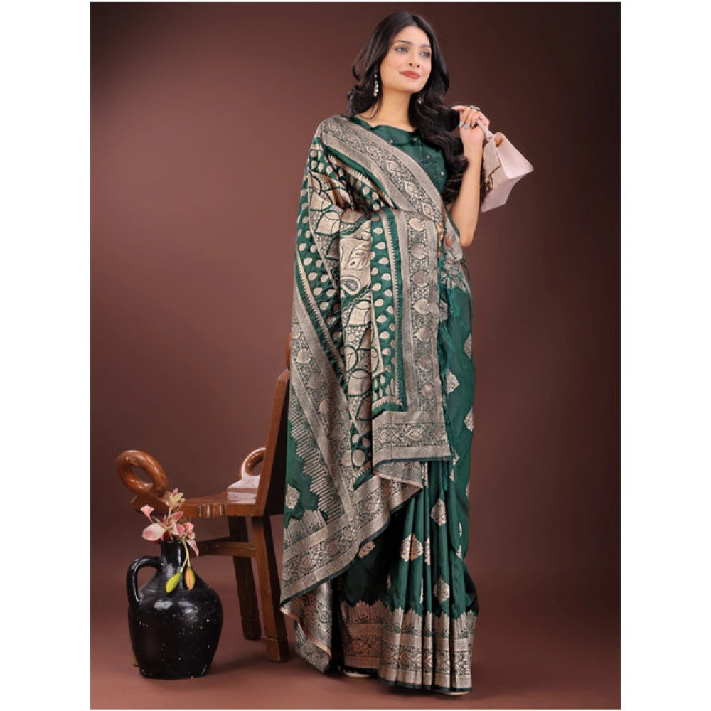 Women's Silk Printed Saree With Unstitched Blouse 5.5Mtr (Green)