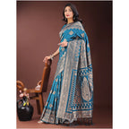 Women's Silk Printed Saree With Unstitched Blouse 5.5Mtr (Teal)