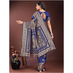 Women's Silk Printed Saree With Unstitched Blouse 5.5Mtr (Navy Blue)