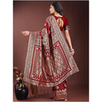 Women's Silk Printed Saree With Unstitched Blouse 5.5Mtr (Maroon)