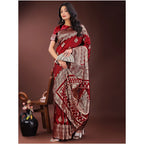 Women's Silk Printed Saree With Unstitched Blouse 5.5Mtr (Maroon)